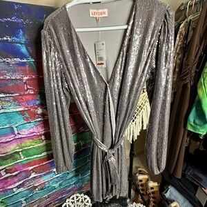 NWT Silver Sequin Wrap Style Dress Size Small